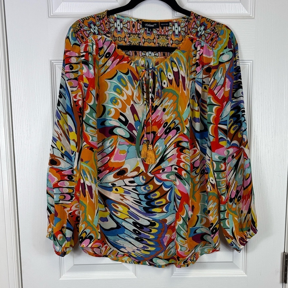 Tolani Janessa monarch tassel silk blouse sz sm